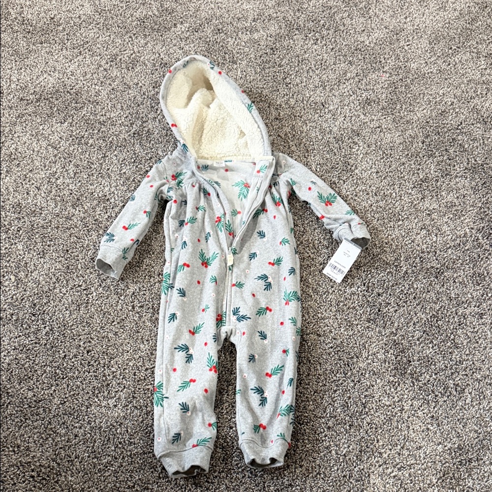 Carter's Gray Footie with Red and Green Accents